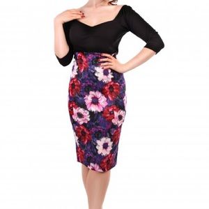 "Winter Floral" pencil skirt by Collectif